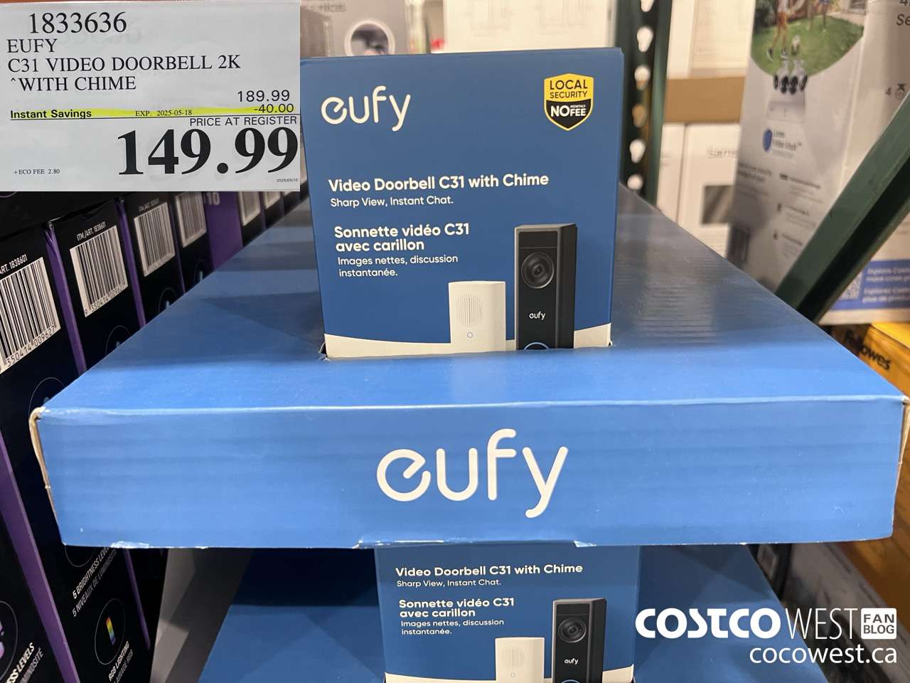 1833636 EUFY C31 VIDEO DOORBELL 2K WITH CHIME ($40.00 INSTANT SAVINGS EXPIRES ON 2025-05-18) $149.99