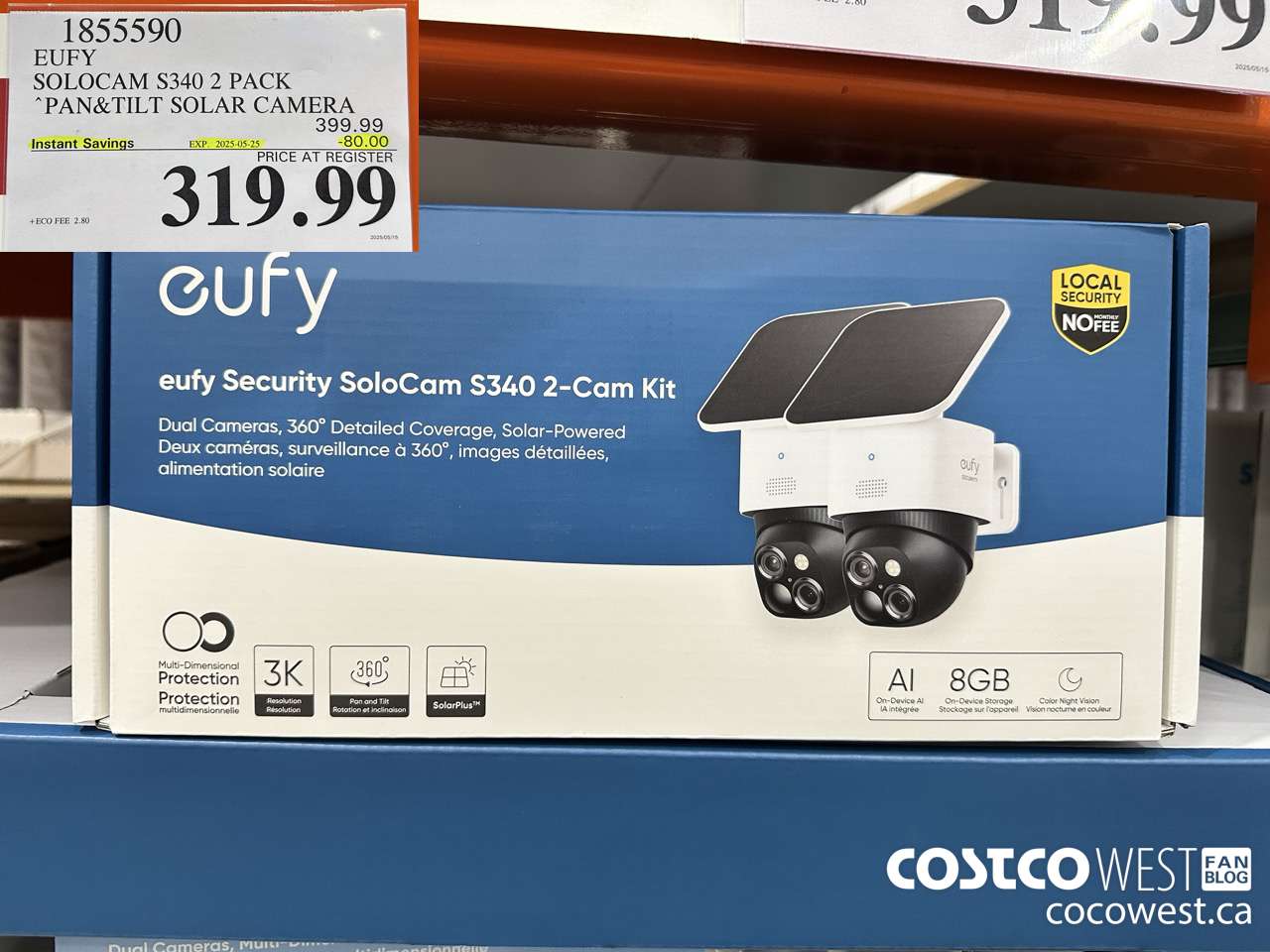1855590 EUFY SOLOCAM S340 2 PACK PAN&TILT SOLAR CAMERA ($80.00 INSTANT SAVINGS EXPIRES ON 2025-05-25) $319.99