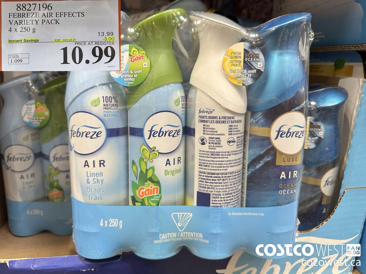 8827196 FEBREZE AIR EFFECTS VARIETY PACK 4 X 250 G ($3.00 INSTANT SAVINGS EXPIRES ON 2025-05-25) $10.99