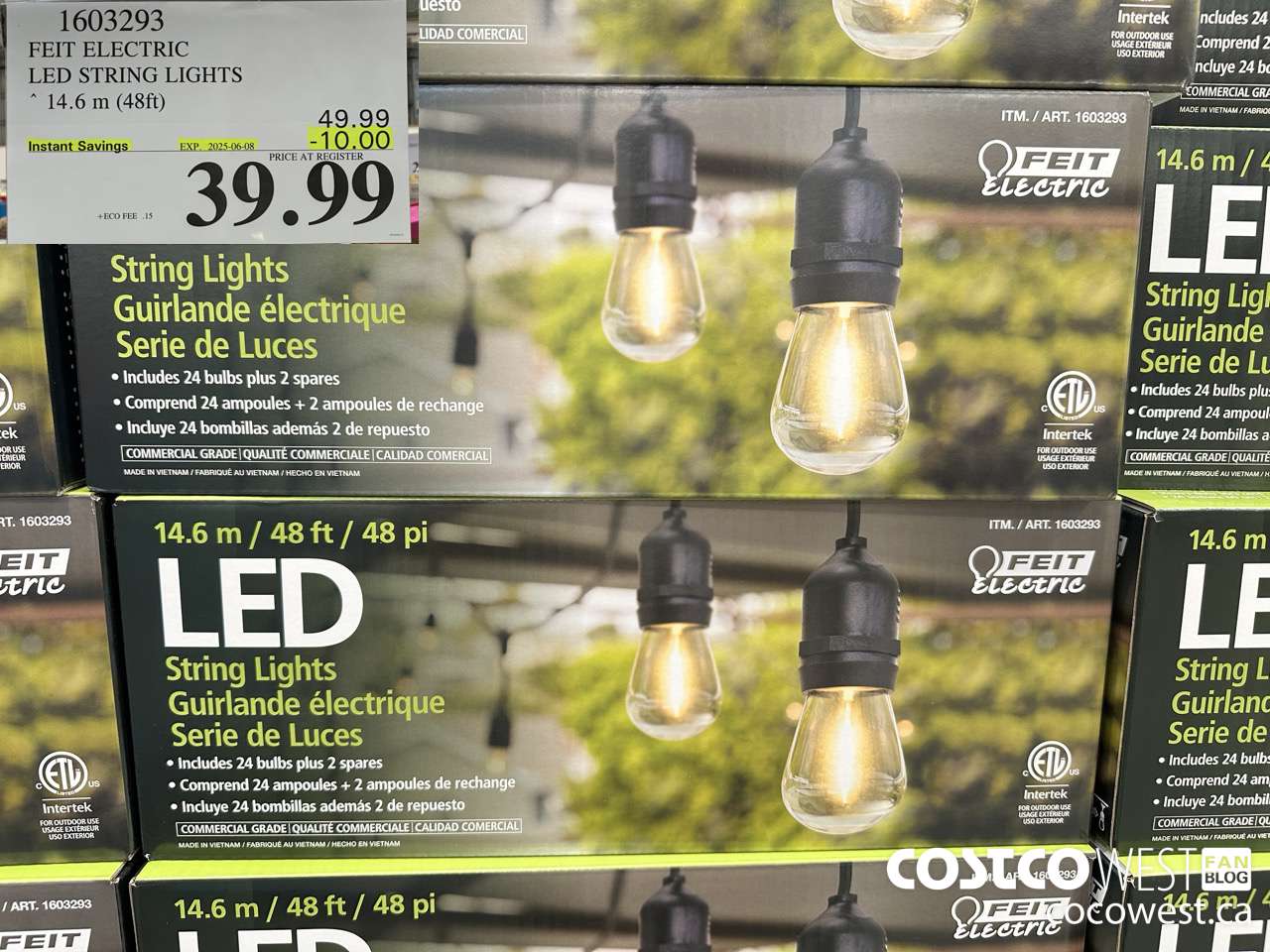 1603293 FEIT ELECTRIC LED STRING LIGHTS 14.6 M (48FT) ($10.00 INSTANT SAVINGS EXPIRES ON 2025-06-08) $39.99