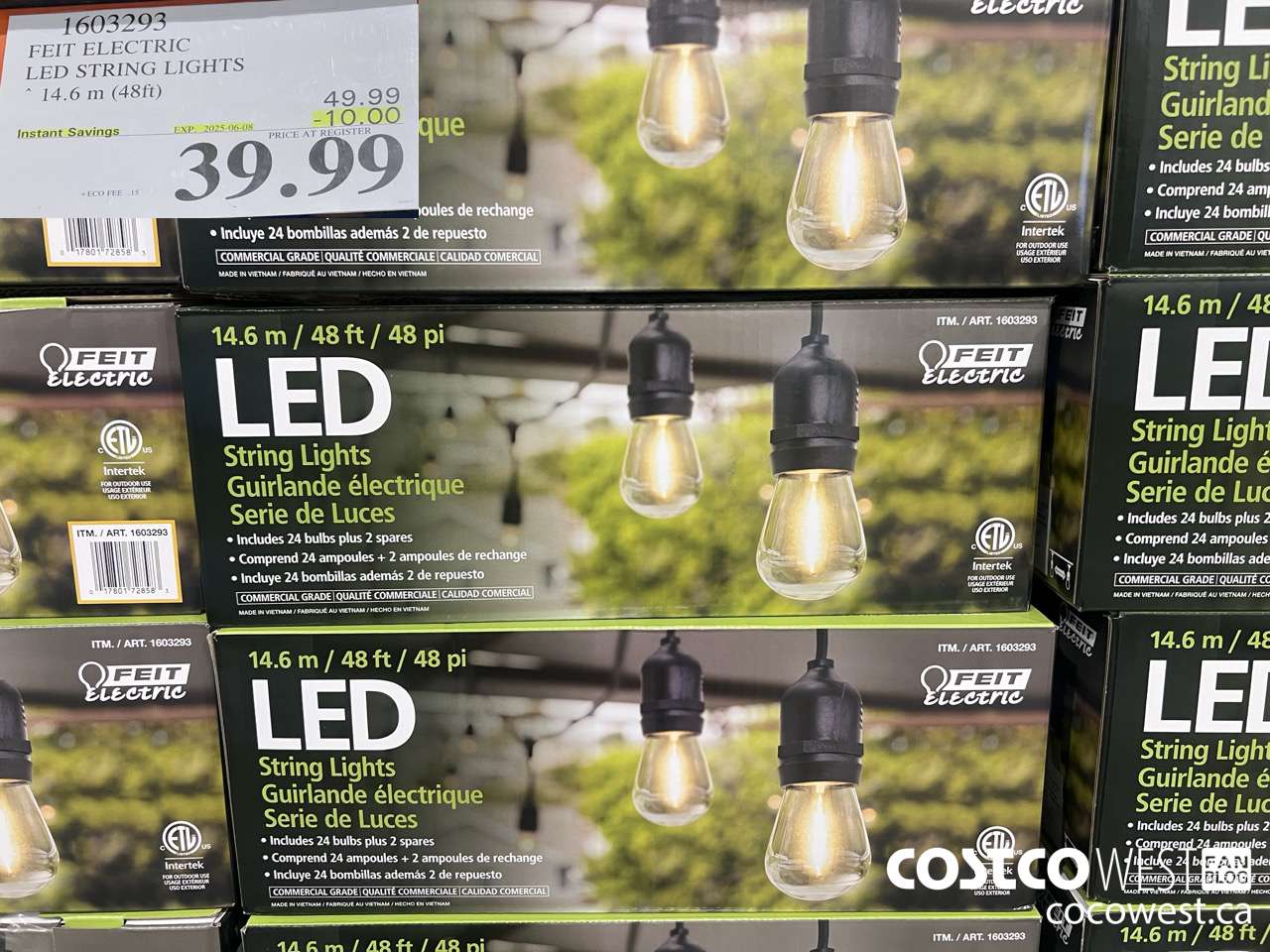 1603293 FEIT ELECTRIC LED STRING LIGHTS 14.6 M (48FT) ($10.00 INSTANT SAVINGS EXPIRES ON 2025-06-08) $39.99