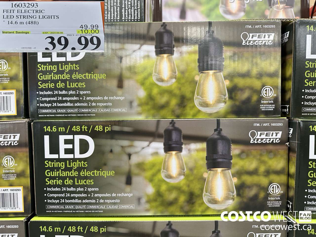 1603293 FEIT ELECTRIC LED STRING LIGHTS 14.6 M (48FT) ($10.00 INSTANT SAVINGS EXPIRES ON 2025-06-08) $39.99