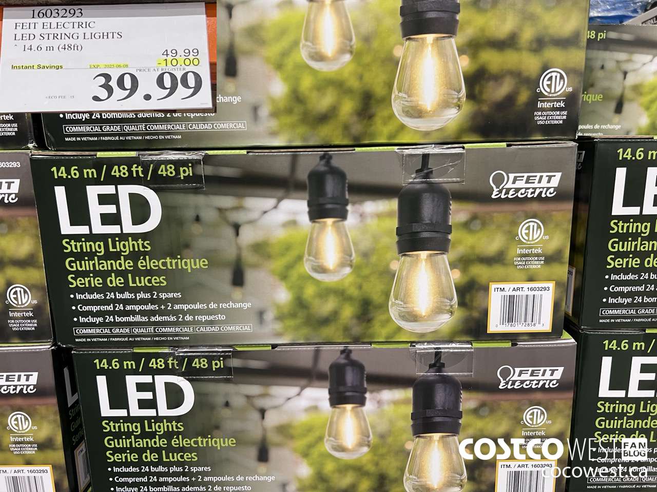 1603293 FEIT ELECTRIC LED STRING LIGHTS 14.6 M (48FT) ($10.00 INSTANT SAVINGS EXPIRES ON 2025-06-08) $39.99