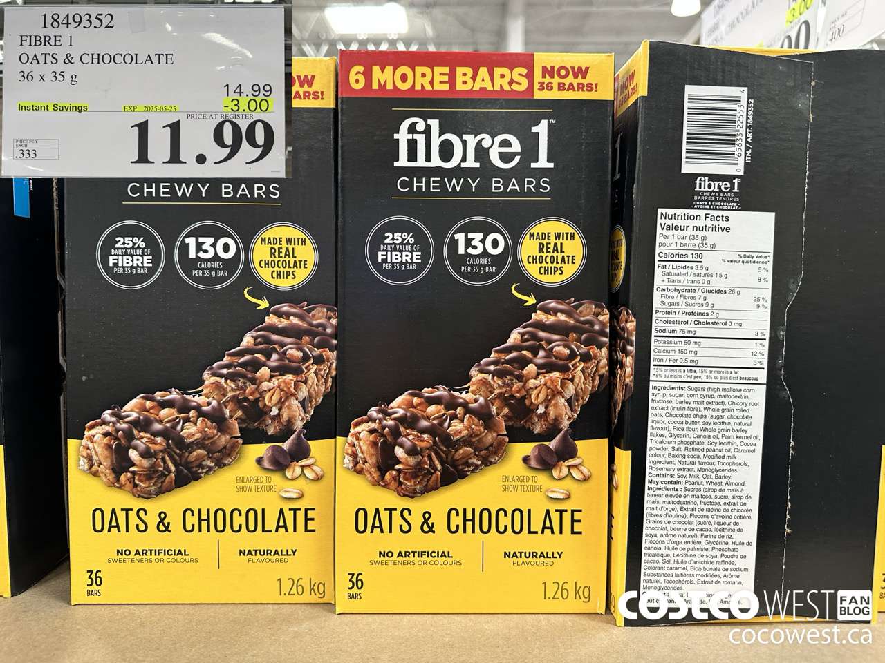 1849352 FIBRE 1 OATS & CHOCOLATE 36 X 35G ($3.00 INSTANT SAVINGS EXPIRES ON 2025-05-25) $11.99