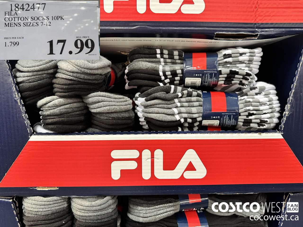 1842477 FILA COTTON SOCKS 10PK MENS SIZES 7-12 $17.99