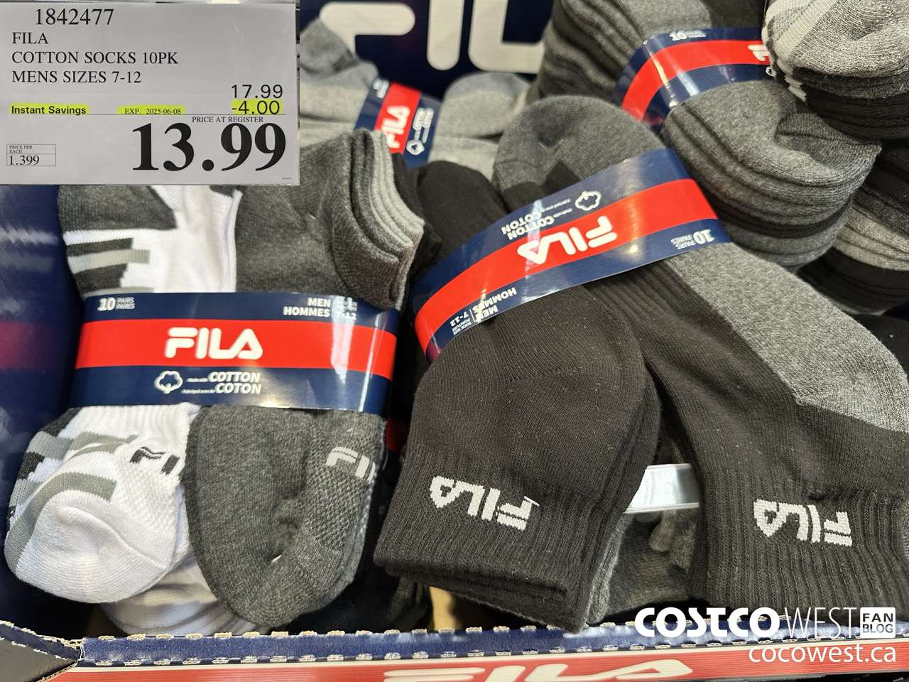1842477 FILA COTTON SOCKS 10PK MENS SIZES 7-12 ($4.00 INSTANT SAVINGS EXPIRES ON 2025-06-08) $13.99