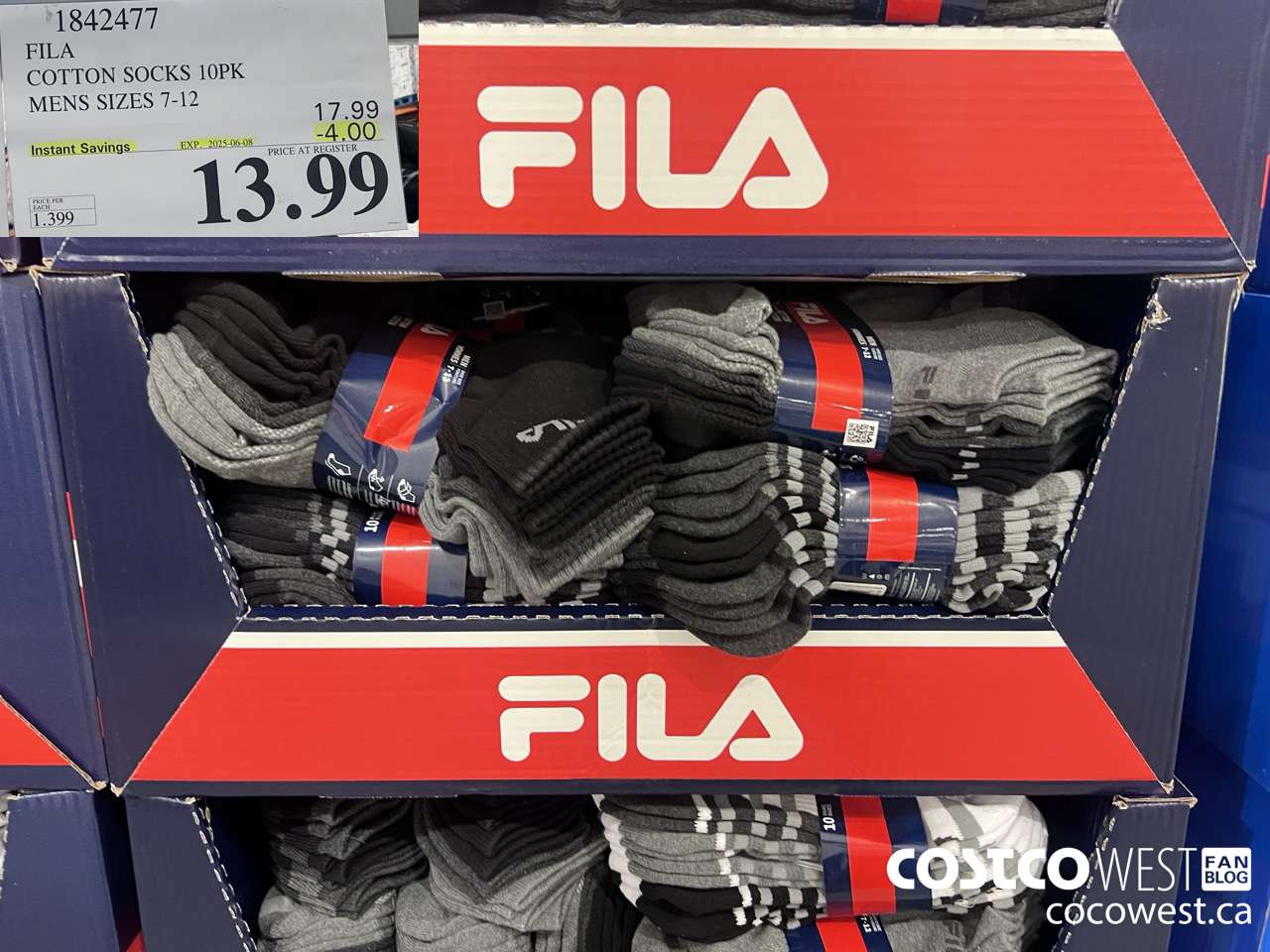 1842477 FILA COTTON SOCKS 10PK MENS SIZES 7-12 ($4.00 INSTANT SAVINGS EXPIRES ON 2025-06-08) $13.99