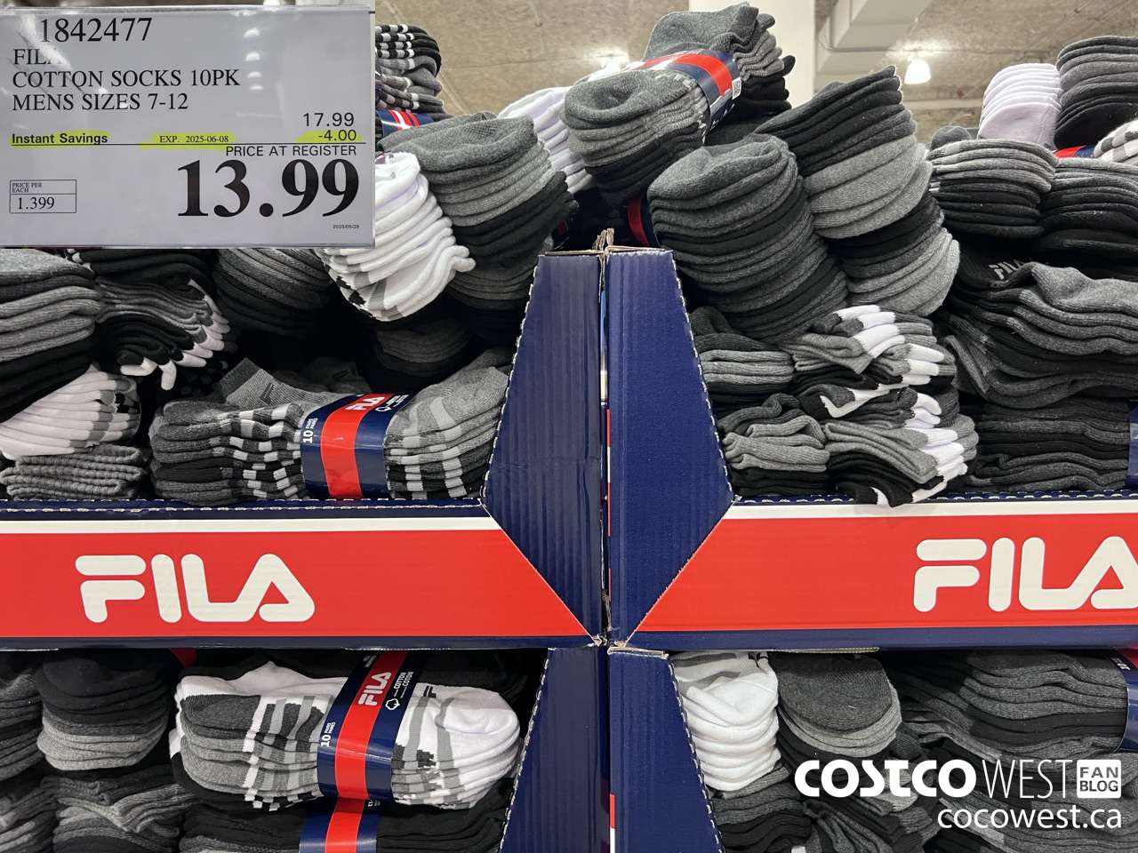 1842477 FILA COTTON SOCKS 10PK MENS SIZES 7-12 ($4.00 INSTANT SAVINGS EXPIRES ON 2025-06-08) $13.99