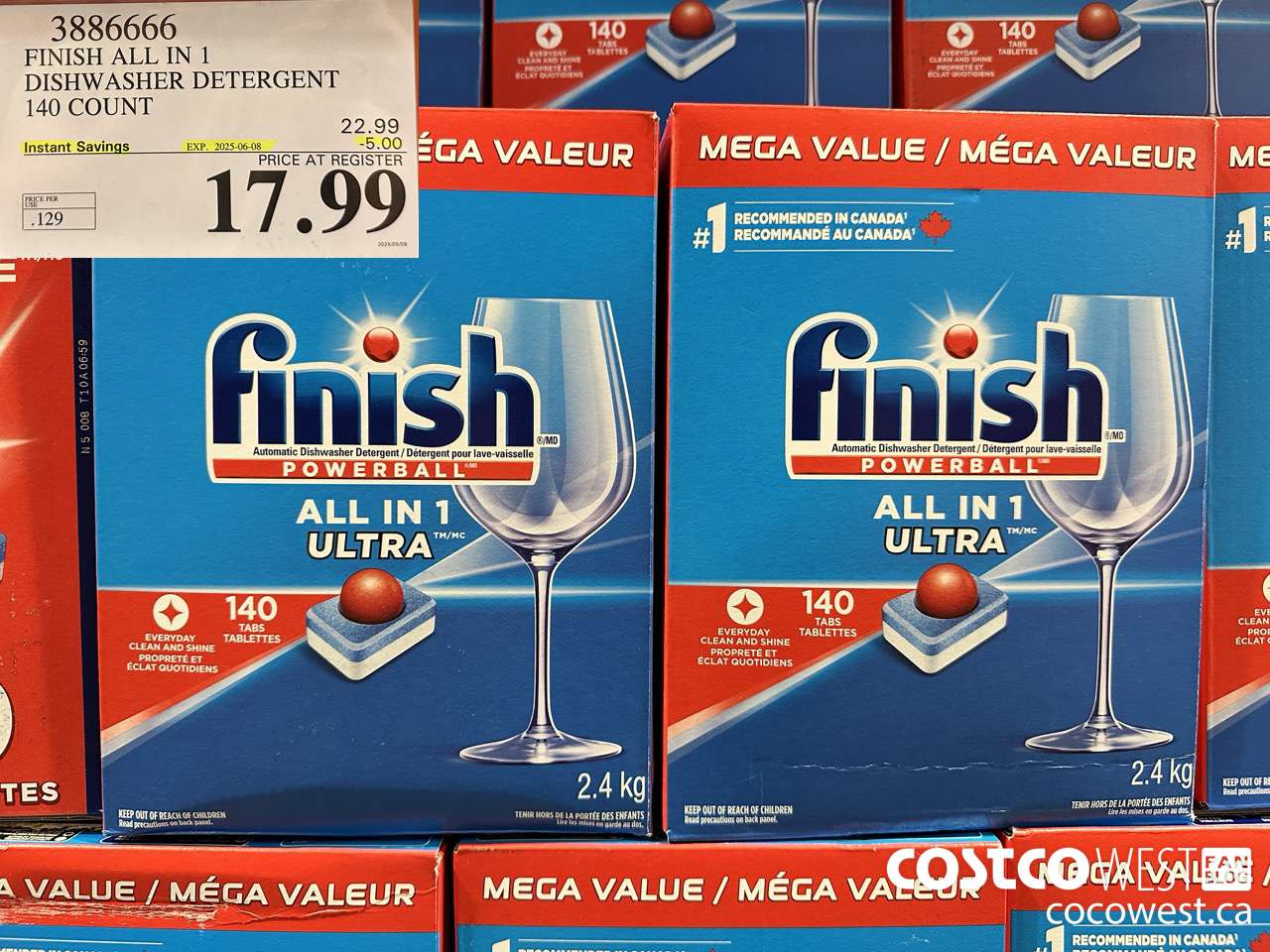 3886666 FINISH ALL IN 1 DISHWASHER DETERGENT 140 COUNT ($5.00 INSTANT SAVINGS EXPIRES ON 2025-06-08) $17.99