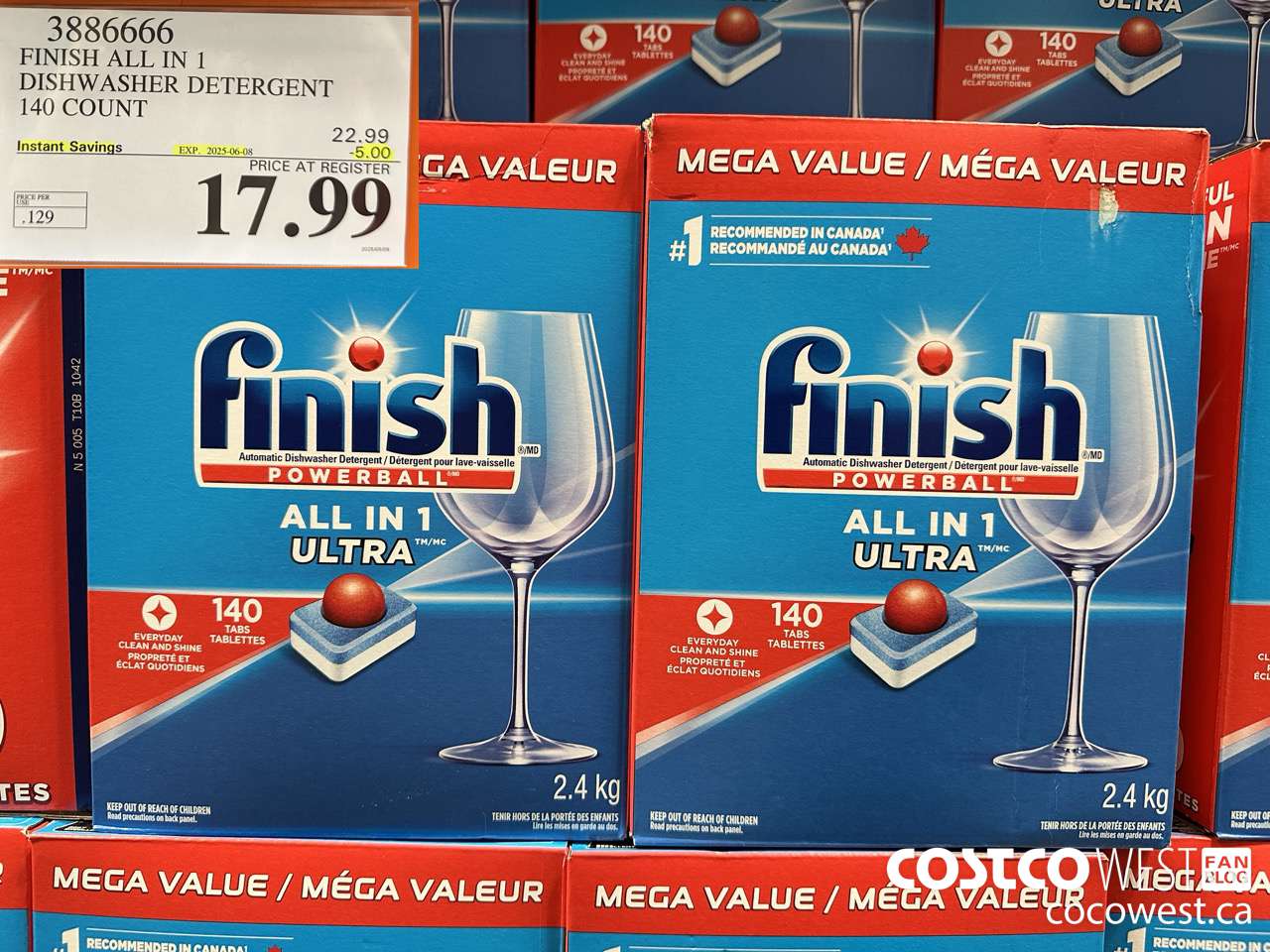 3886666 FINISH ALL IN 1 DISHWASHER DETERGENT 140 COUNT ($5.00 INSTANT SAVINGS EXPIRES ON 2025-06-08) $17.99