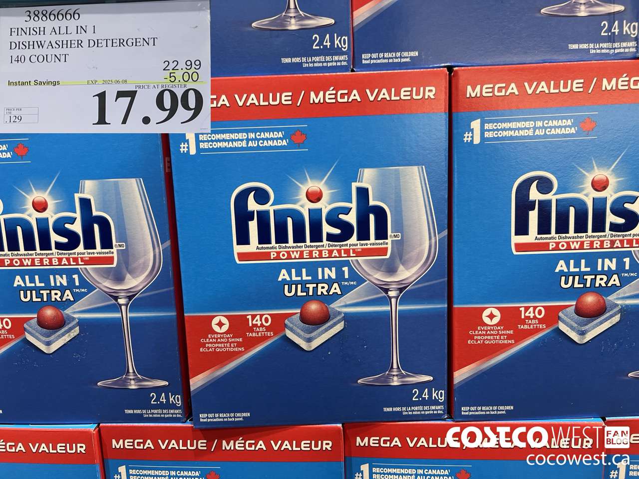 3886666 FINISH ALL IN 1 DISHWASHER DETERGENT 140 COUNT ($5.00 INSTANT SAVINGS EXPIRES ON 2025-06-08) $17.99