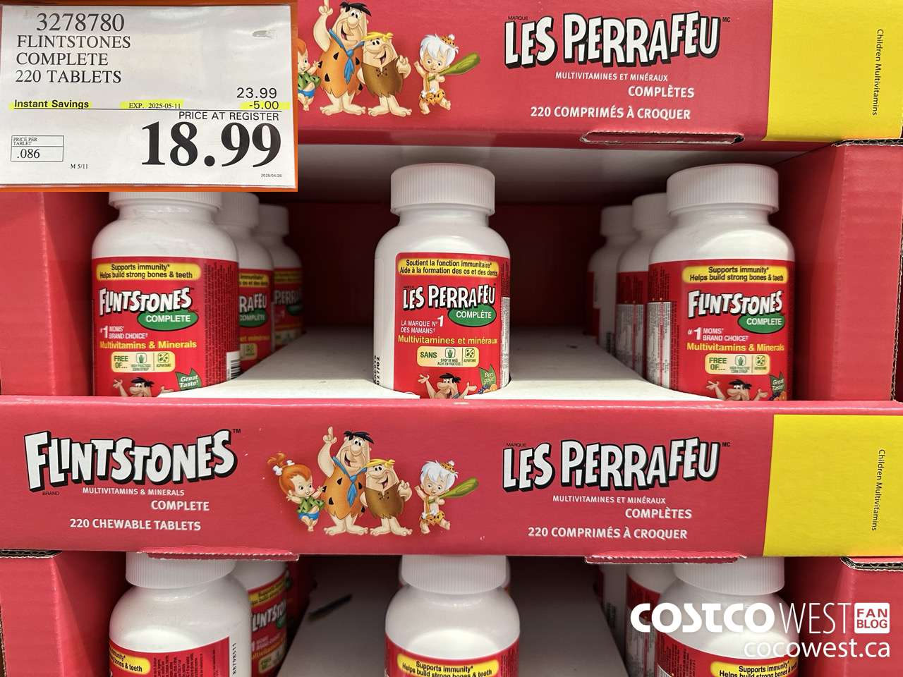 3278780 FLINTSTONES COMPLETE CHILDREN'S VITAMINS 220 TABLETS ($5.00 INSTANT SAVINGS EXPIRES ON 2025-05-11) $18.99