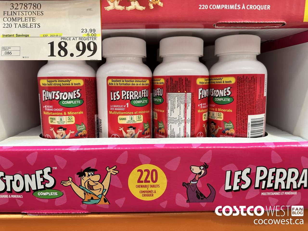 3278780 FLINTSTONES COMPLETE CHILDREN'S VITAMINS 220 TABLETS ($5.00 INSTANT SAVINGS EXPIRES ON 2025-05-11) $18.99