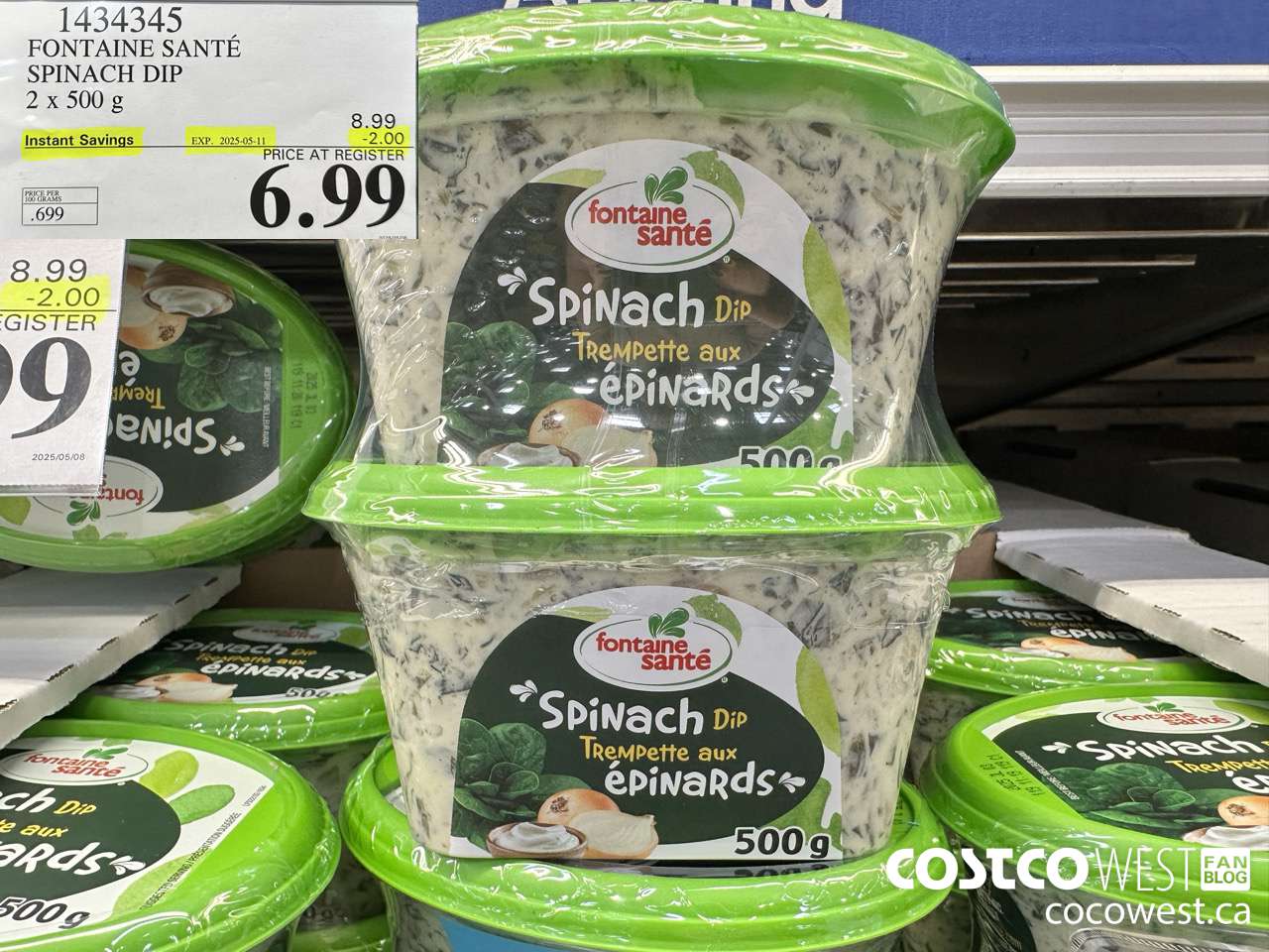 1434345 FONTAINE SANTE SPINACH DIP 2 X 500 G ($2.00 INSTANT SAVINGS EXPIRES ON 2025-05-11) $6.99