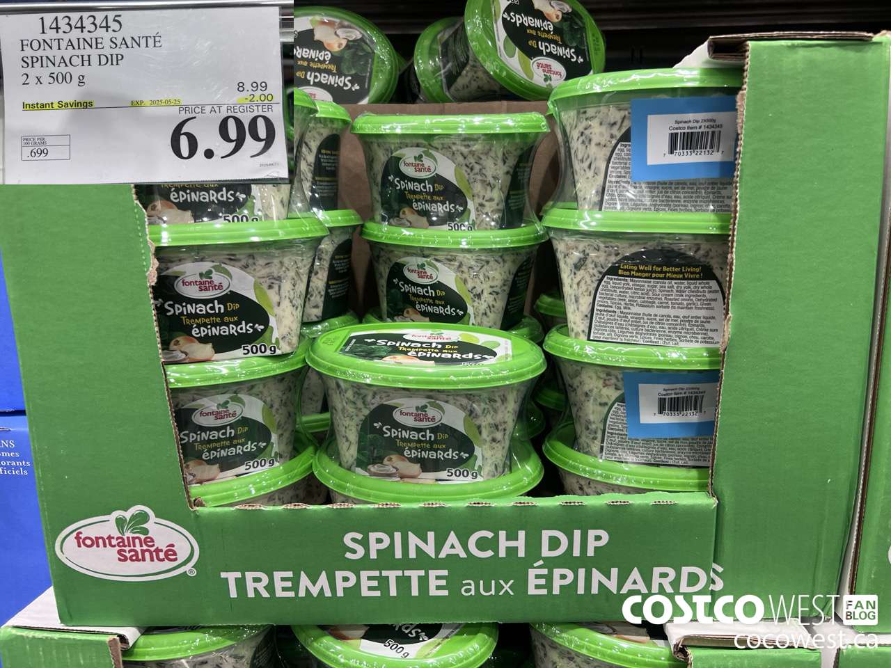 1434345 FONTAINE SANTE SPINACH DIP 2 X 500 G ($2.00 INSTANT SAVINGS EXPIRES ON 2025-05-25) $6.99