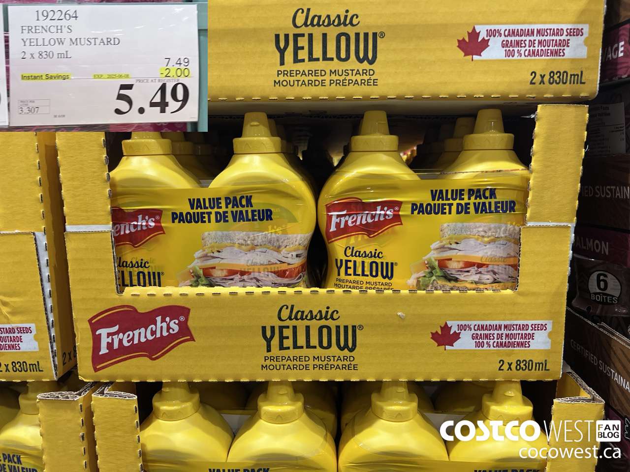 192264 FRENCH'S YELLOW MUSTARD 2 x 830 mL ($2.00 INSTANT SAVINGS EXPIRES ON 2025-06-08) $5.49