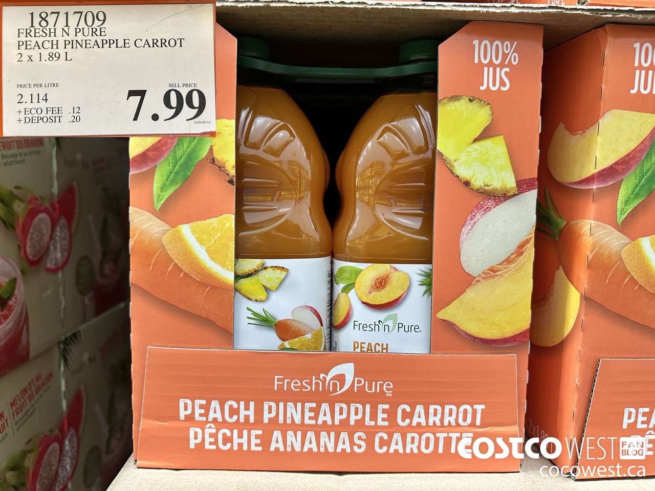 1871709 FRESH N PURE PEACH PINEAPPLE CARROT 2 X 1.89L $7.99