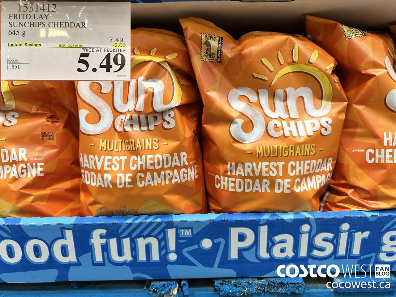 1531412 FRITO LAY SUNCHIPS CHEDDAR 645G ($2.00 INSTANT SAVINGS EXPIRES ON 2025-06-08) $5.49