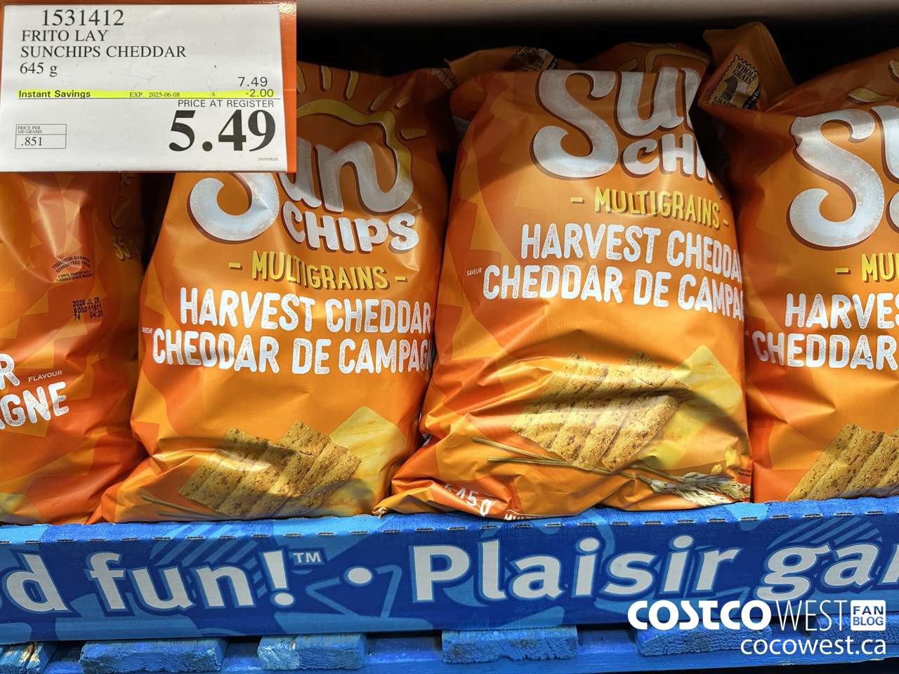 1531412 FRITO LAY SUNCHIPS CHEDDAR 645G ($2.00 INSTANT SAVINGS EXPIRES ON 2025-06-08) $5.49