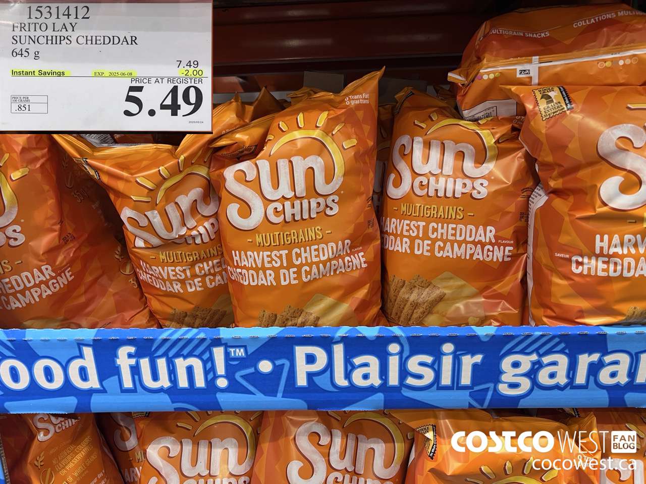 1531412 FRITO LAY SUNCHIPS CHEDDAR 645G ($2.00 INSTANT SAVINGS EXPIRES ON 2025-06-08) $5.49