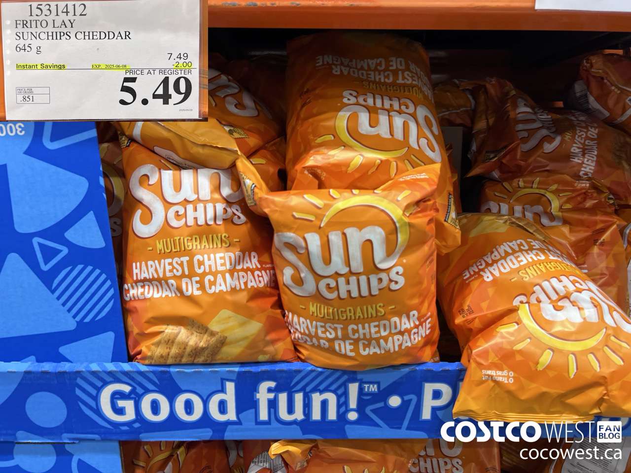 1531412 FRITO LAY SUNCHIPS CHEDDAR 645G ($2.00 INSTANT SAVINGS EXPIRES ON 2025-06-08) $5.49