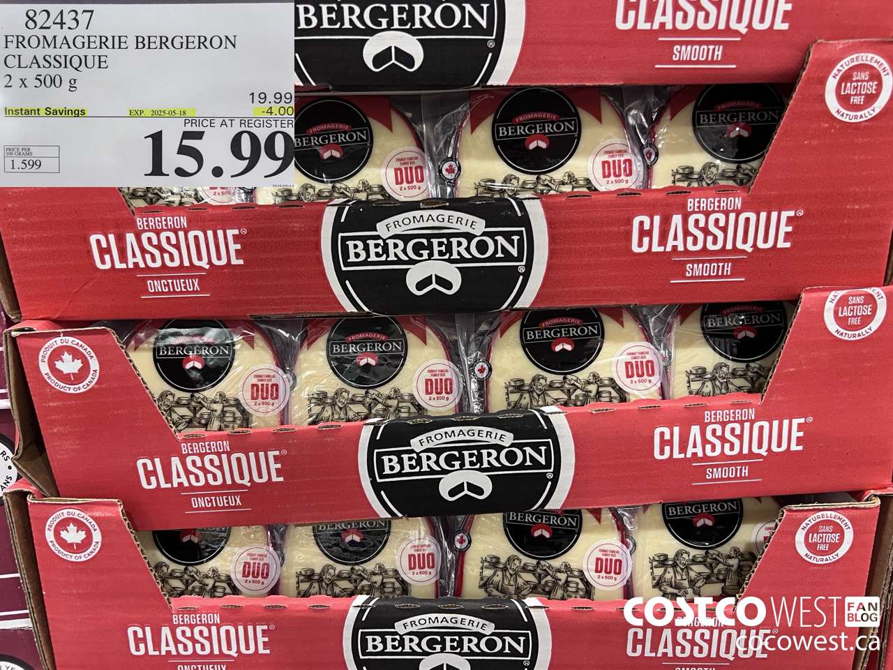 82437 FROMAGERIE BERGERON CLASSIQUE 2 X 500 G ($4.00 INSTANT SAVINGS EXPIRES ON 2025-05-18) $15.99