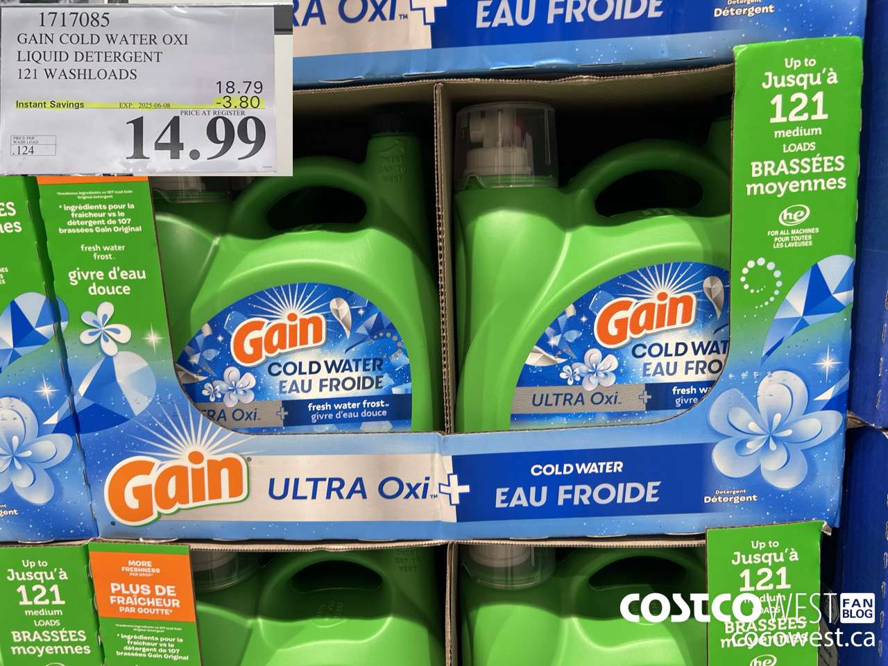 1717085 GAIN COLD WATER OXI LIQUID DETERGENT 121 WASHLOADS ($3.80 INSTANT SAVINGS EXPIRES ON 2025-06-08) $14.99