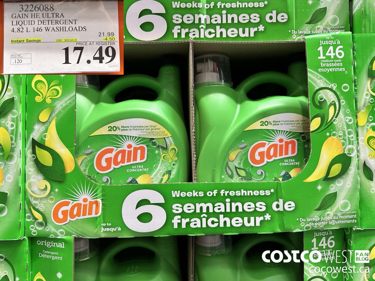 3226088 GAIN HE ULTRA LIQUID DETERGENT 4.82 L 146 WASHLOADS ($4.50 INSTANT SAVINGS EXPIRES ON 2025-05-25) $17.49