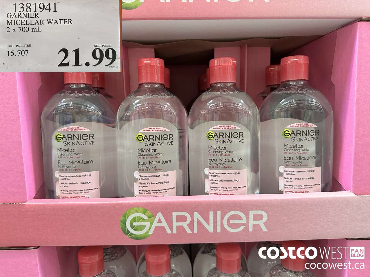 1381941 GARNIER MICELLAR WATER 2 x 700 mL  $21.99