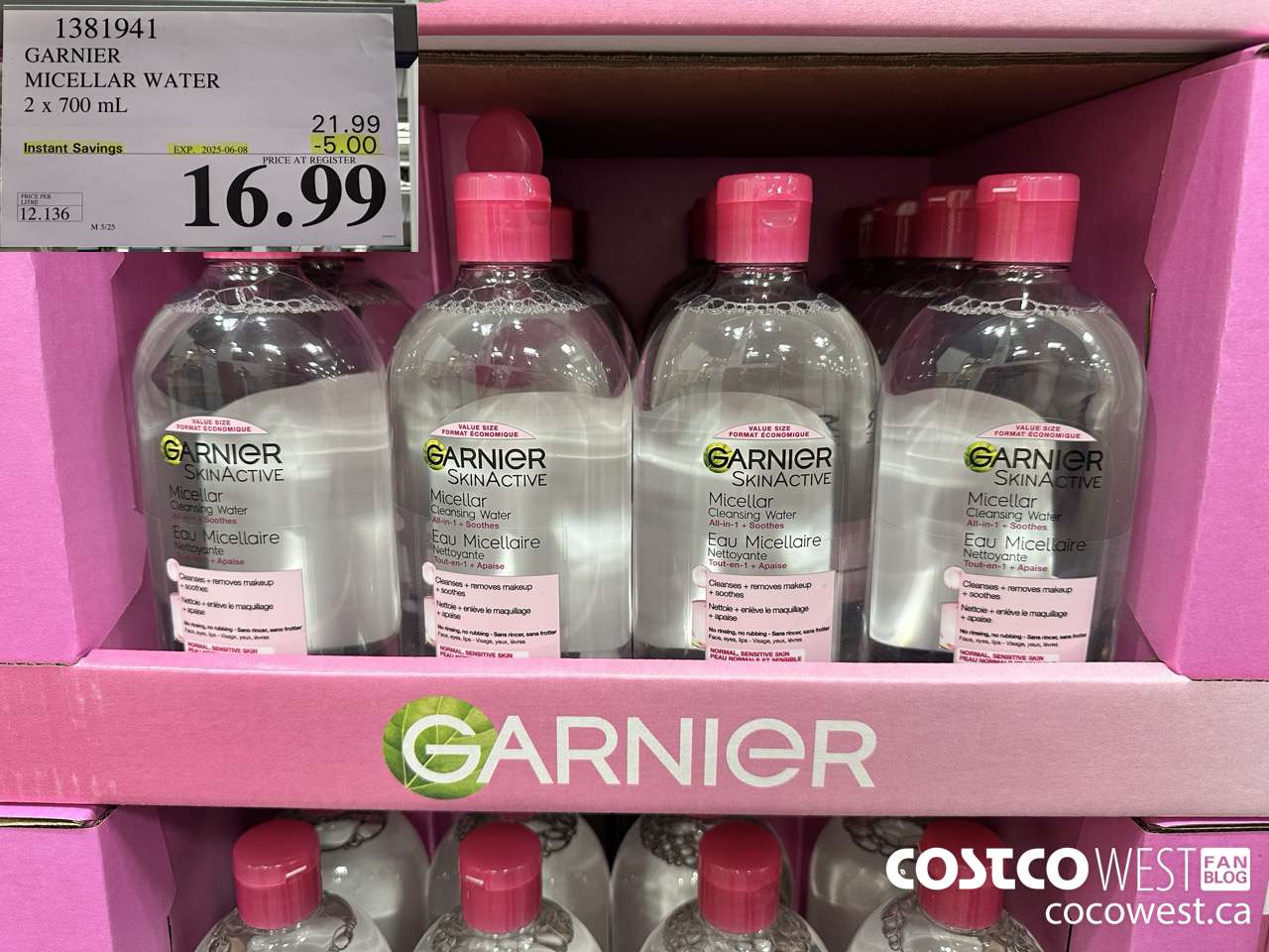 1381941 GARNIER MICELLAR WATER 2 x 700 mL  ($5.00 INSTANT SAVINGS EXPIRES ON 2025-06-08) $16.99