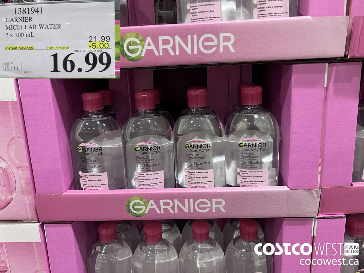 1381941 GARNIER MICELLAR WATER 2 x 700 mL  ($5.00 INSTANT SAVINGS EXPIRES ON 2025-06-08) $16.99