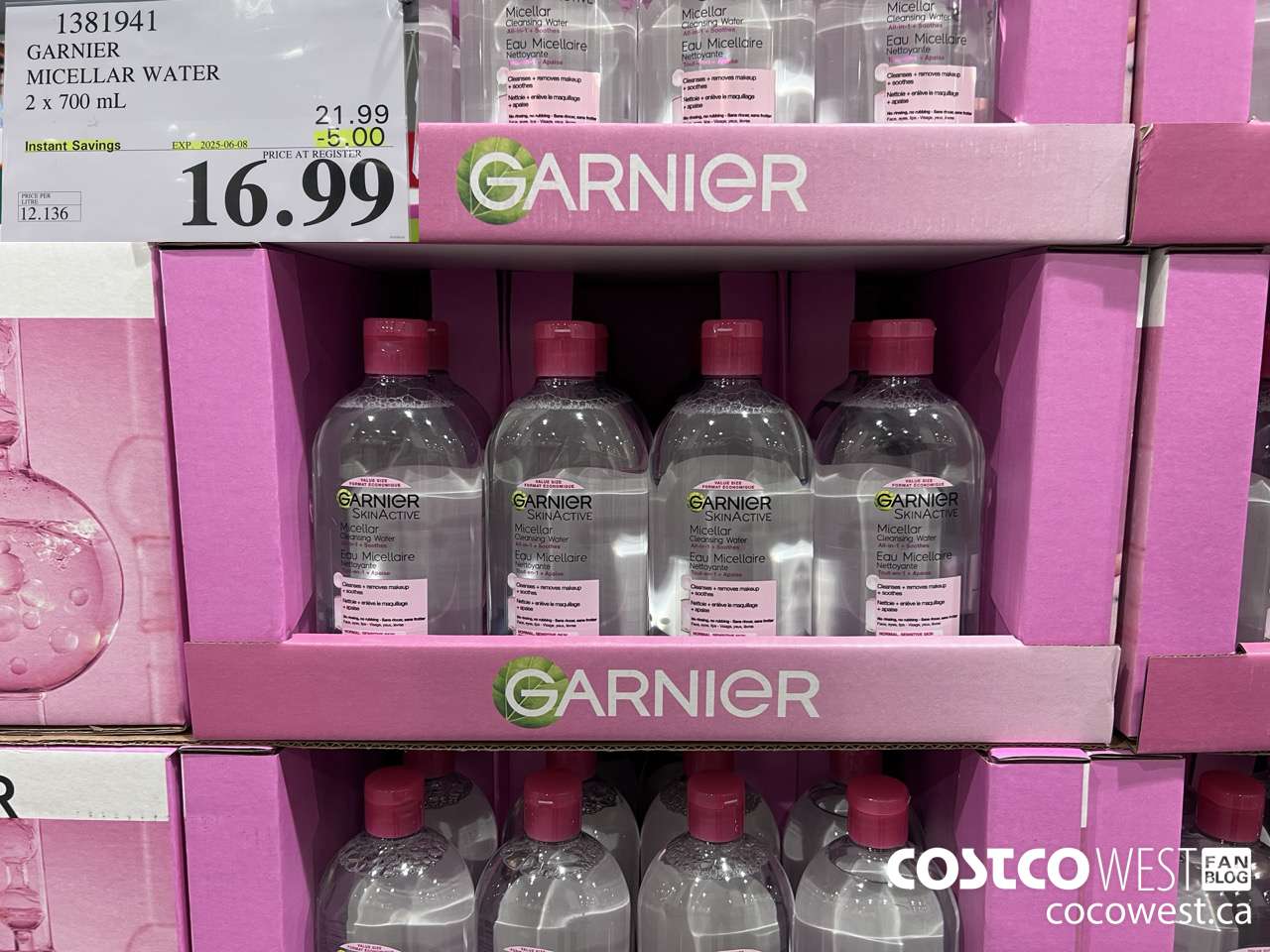 1381941 GARNIER MICELLAR WATER 2 x 700 mL  ($5.00 INSTANT SAVINGS EXPIRES ON 2025-06-08) $16.99