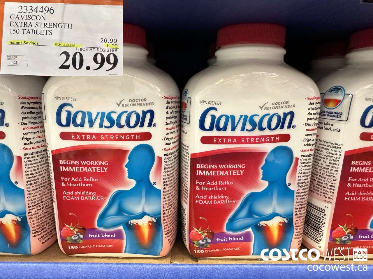 2334496 GAVISCON EXTRA STRENGTH 150 TABLETS ($6.00 INSTANT SAVINGS EXPIRES ON 2025-05-11) $20.99