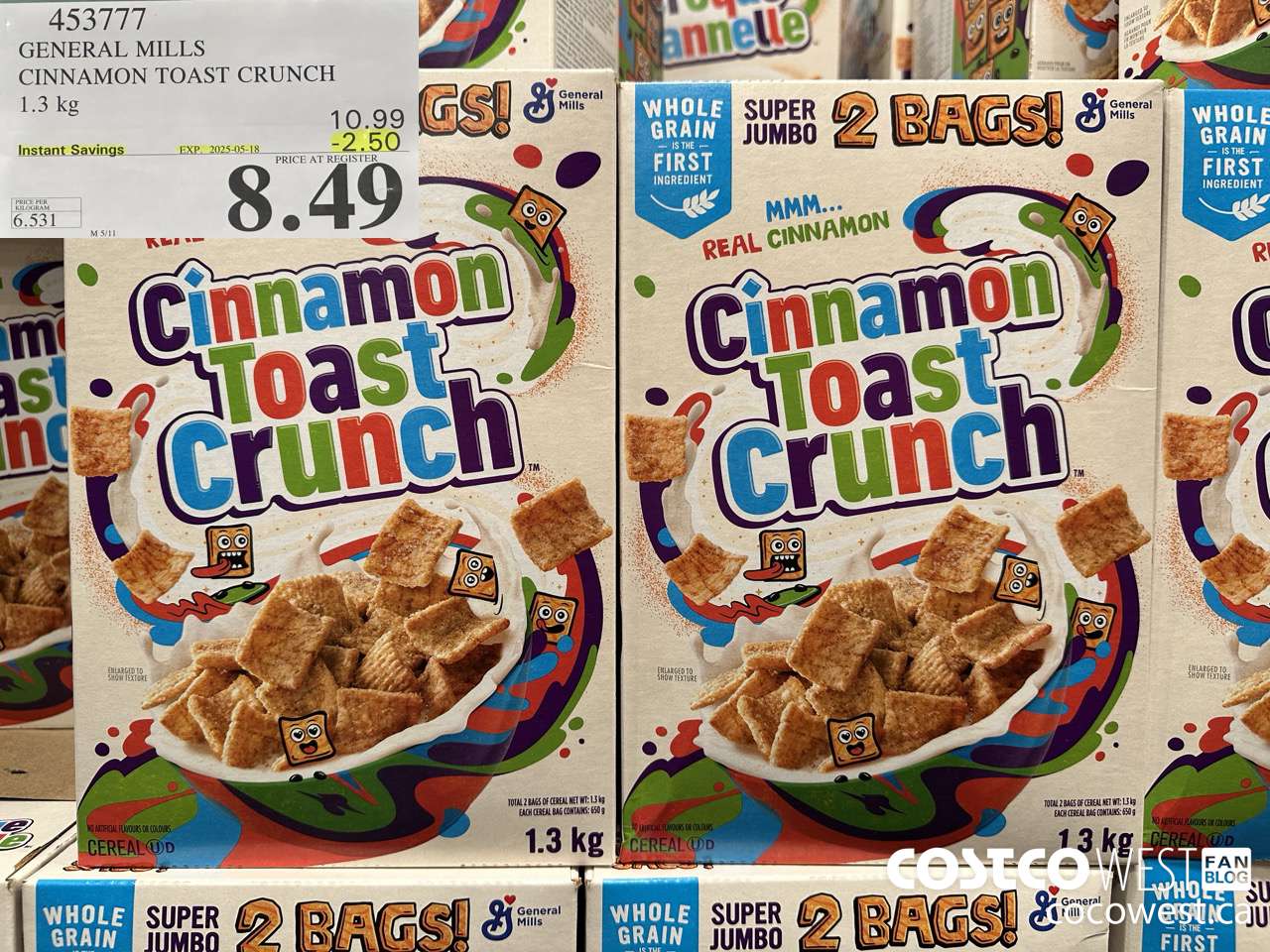 453777 GENERAL MILLS CINNAMON TOAST CRUNCH 1.3 kg ($2.50 INSTANT SAVINGS EXPIRES ON 2025-05-18) $8.49