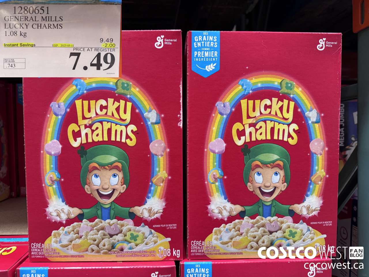 1280651 GENERAL MILLS LUCKY CHARMS 1.08KG ($2.00 INSTANT SAVINGS EXPIRES ON 2025-05-11) $7.49