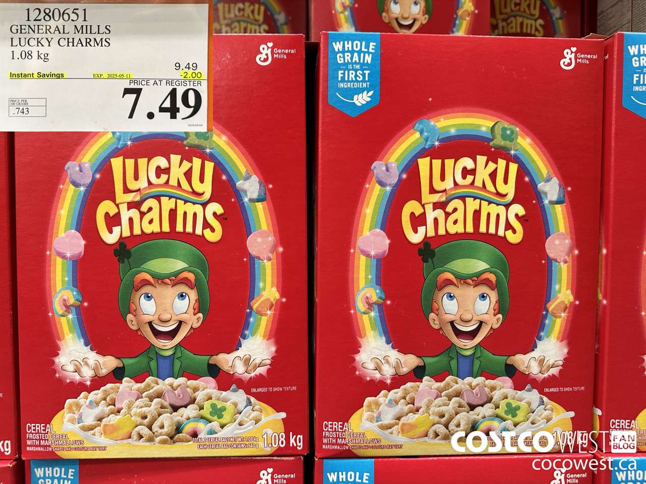 1280651 GENERAL MILLS LUCKY CHARMS 1.08KG ($2.00 INSTANT SAVINGS EXPIRES ON 2025-05-11) $7.49