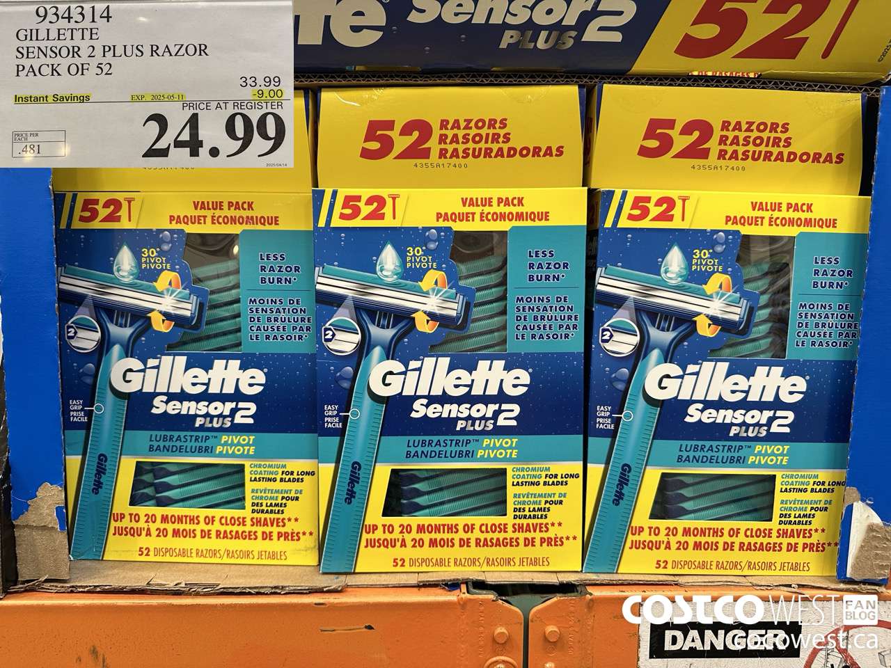 934314 GILLETTE SENSOR 2 PLUS RAZOR PACK OF 52 ($9.00 INSTANT SAVINGS EXPIRES ON 2025-05-11) $24.99