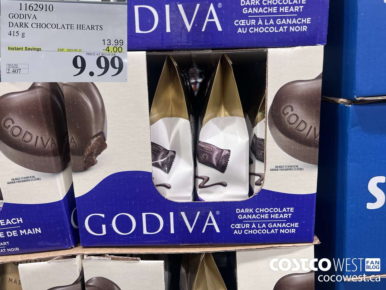 1162910 GODIVA DARK CHOCOLATE HEARTS 415 G ($4.00 INSTANT SAVINGS EXPIRES ON 2025-05-25) $9.99