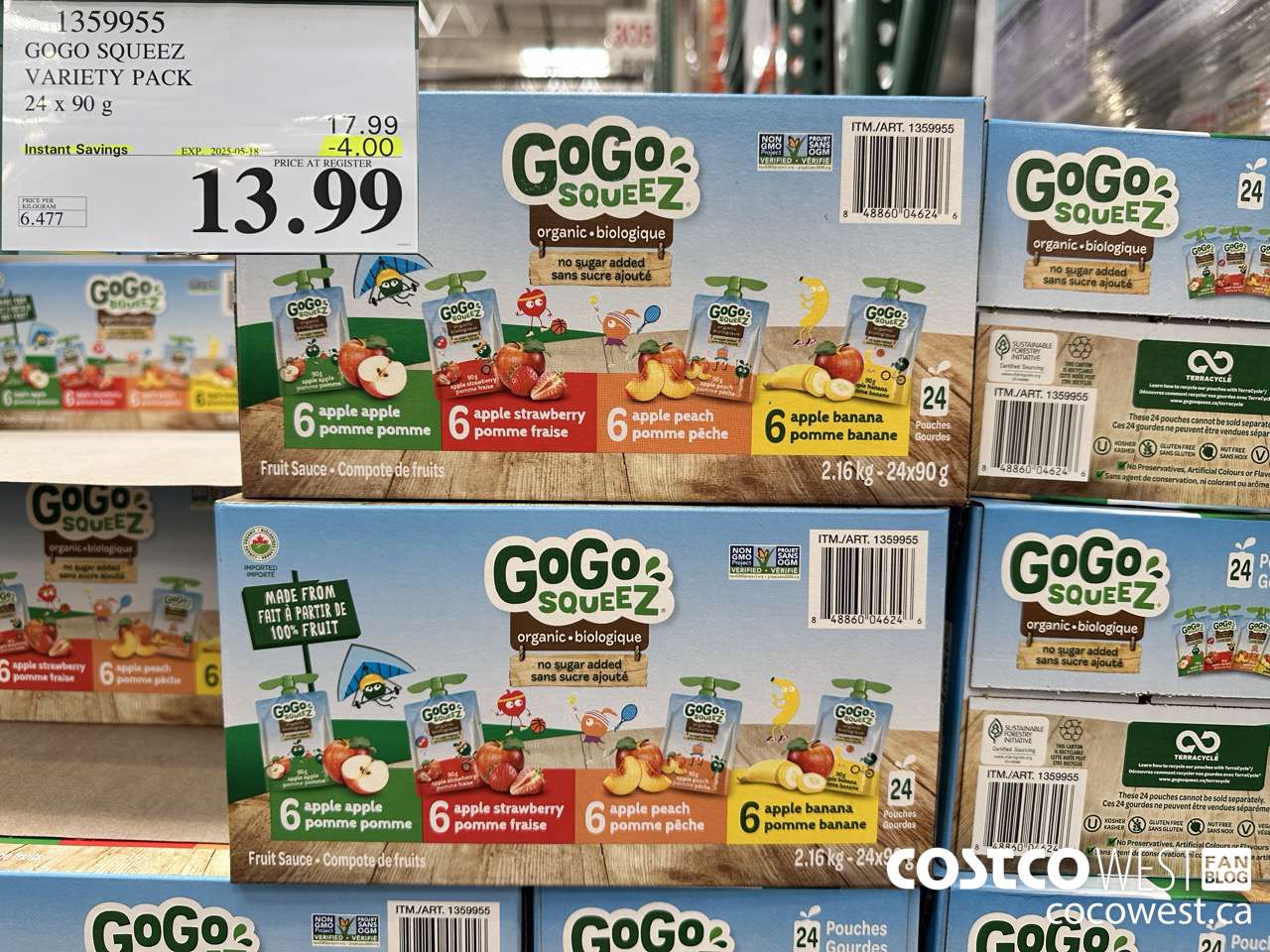1359955 GOGO SQUEEZ ORGANIC VARIETY PACK 24 x 90g ($4.00 INSTANT SAVINGS EXPIRES ON 2025-05-18) $13.99