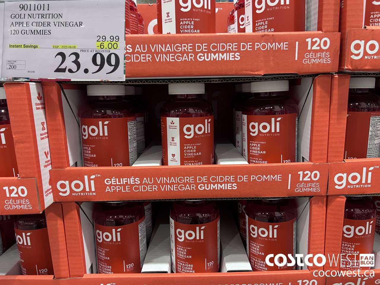 9011011 GOLI APPLE CIDER VINEGAR 120 VEGAN GUMMIES ($6.00 INSTANT SAVINGS EXPIRES ON 2025-06-08) $23.99