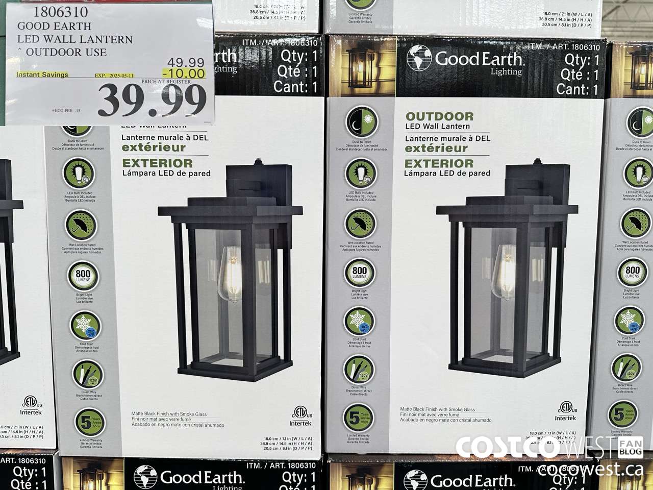 1806310 GOOD EARTH LED WALL LANTERN OUTDOOR USE ($10.00 INSTANT SAVINGS EXPIRES ON 2025-05-11) $39.99