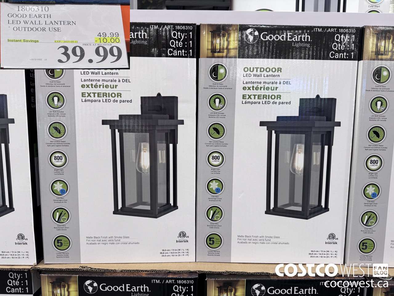1806310 GOOD EARTH LED WALL LANTERN OUTDOOR USE ($10.00 INSTANT SAVINGS EXPIRES ON 2025-05-11) $39.99