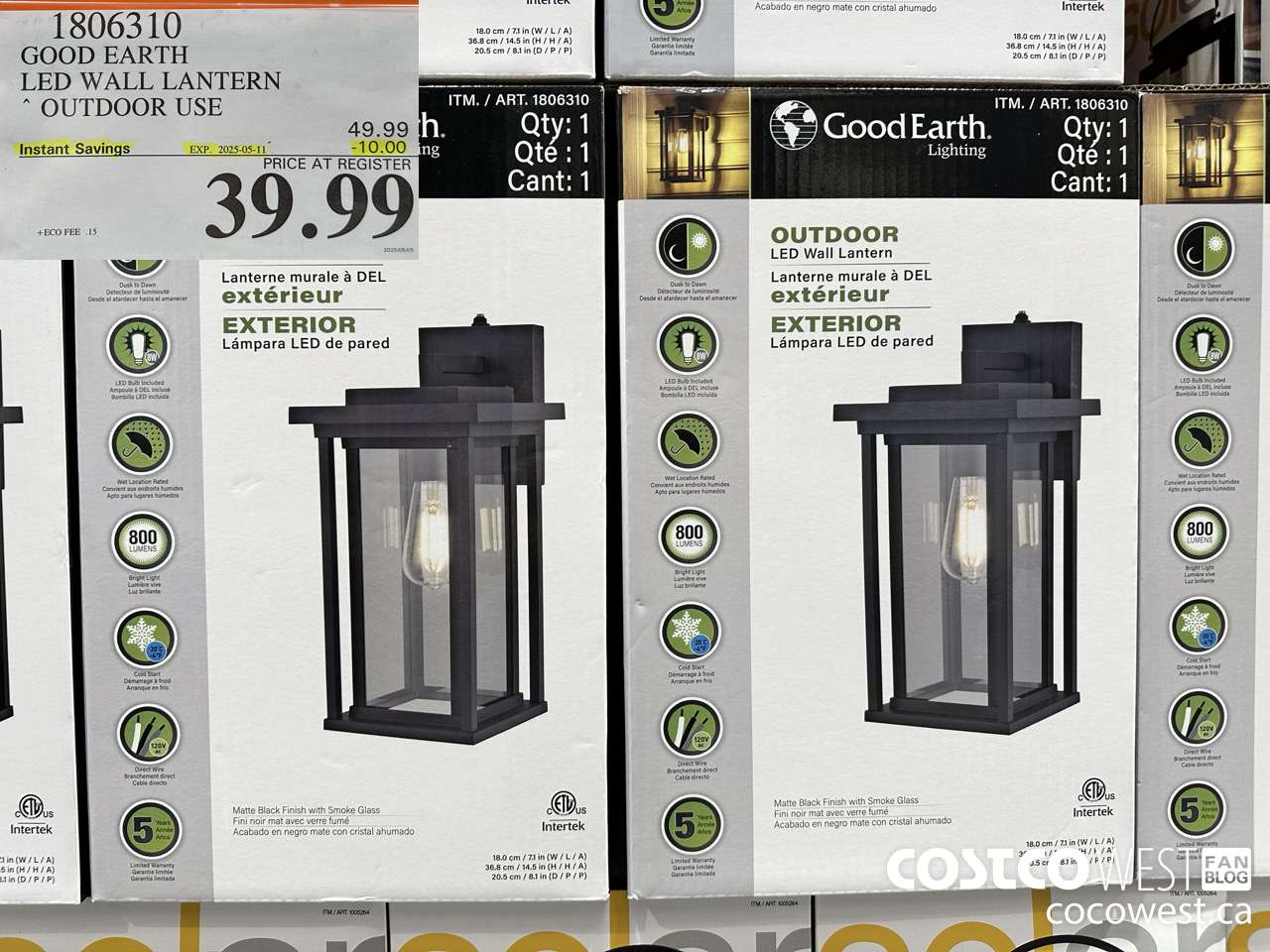 1806310 GOOD EARTH LED WALL LANTERN OUTDOOR USE ($10.00 INSTANT SAVINGS EXPIRES ON 2025-05-11) $39.99