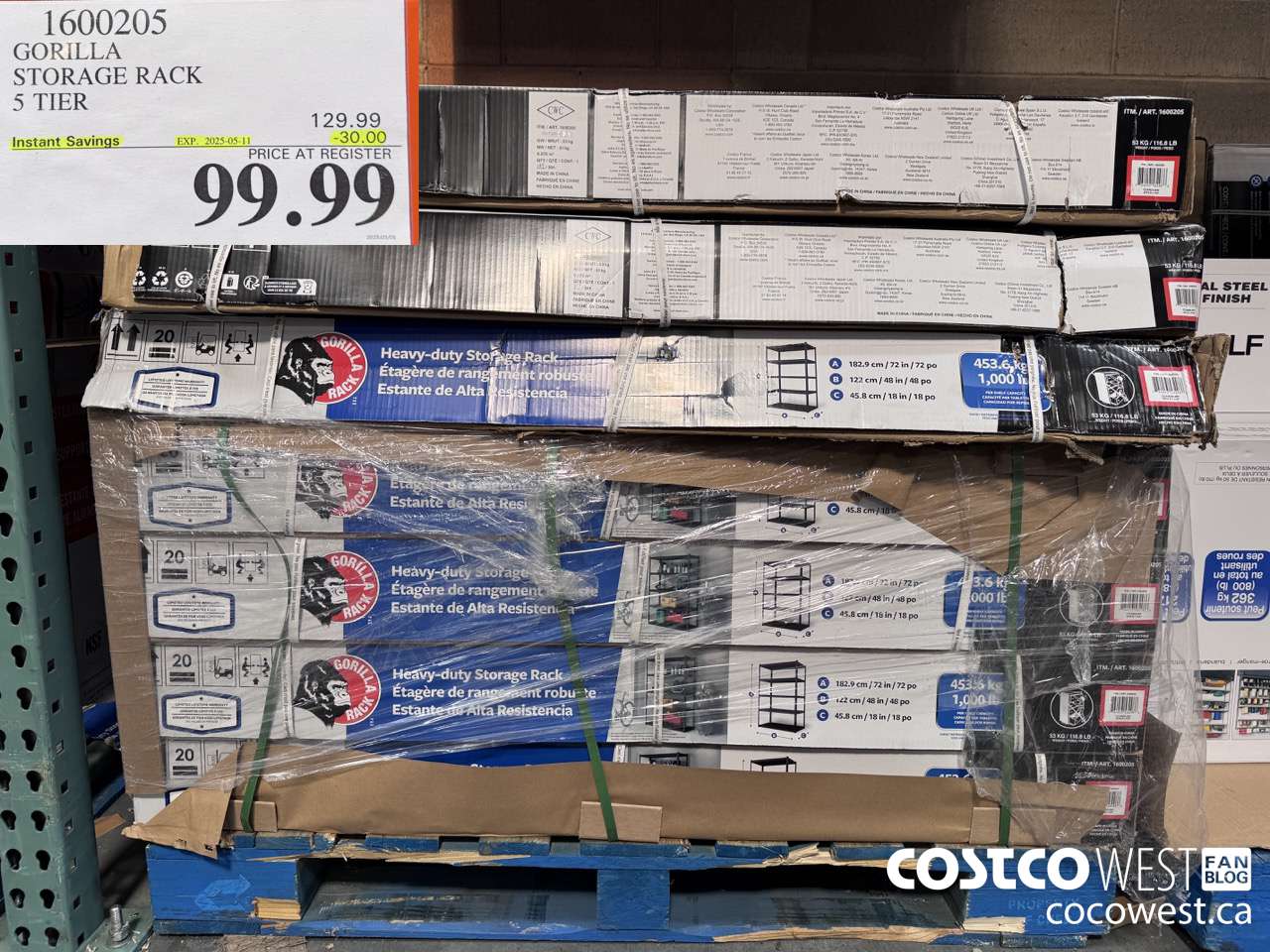 1600205 GORILLA STORAGE RACK 5 TIER ($30.00 INSTANT SAVINGS EXPIRES ON 2025-05-11) $99.99