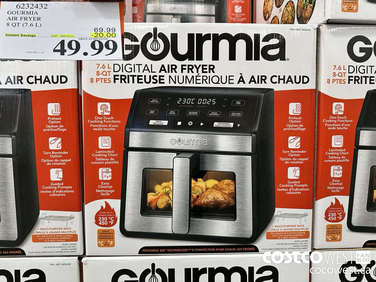 6232432 GOURMIA AIR FRYER 8 QT / 7,6 L ($20.00 INSTANT SAVINGS EXPIRES ON 2025-05-11) $49.99