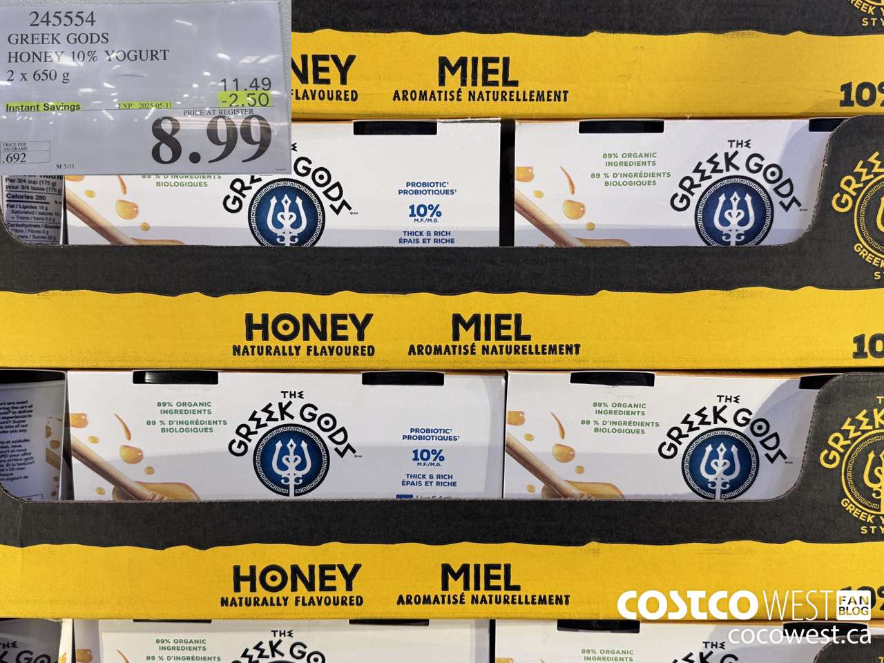 245554 GREEK GODS HONEY 10% YOGURT 2 X 650G ($2.50 INSTANT SAVINGS EXPIRES ON 2025-05-11) $8.99