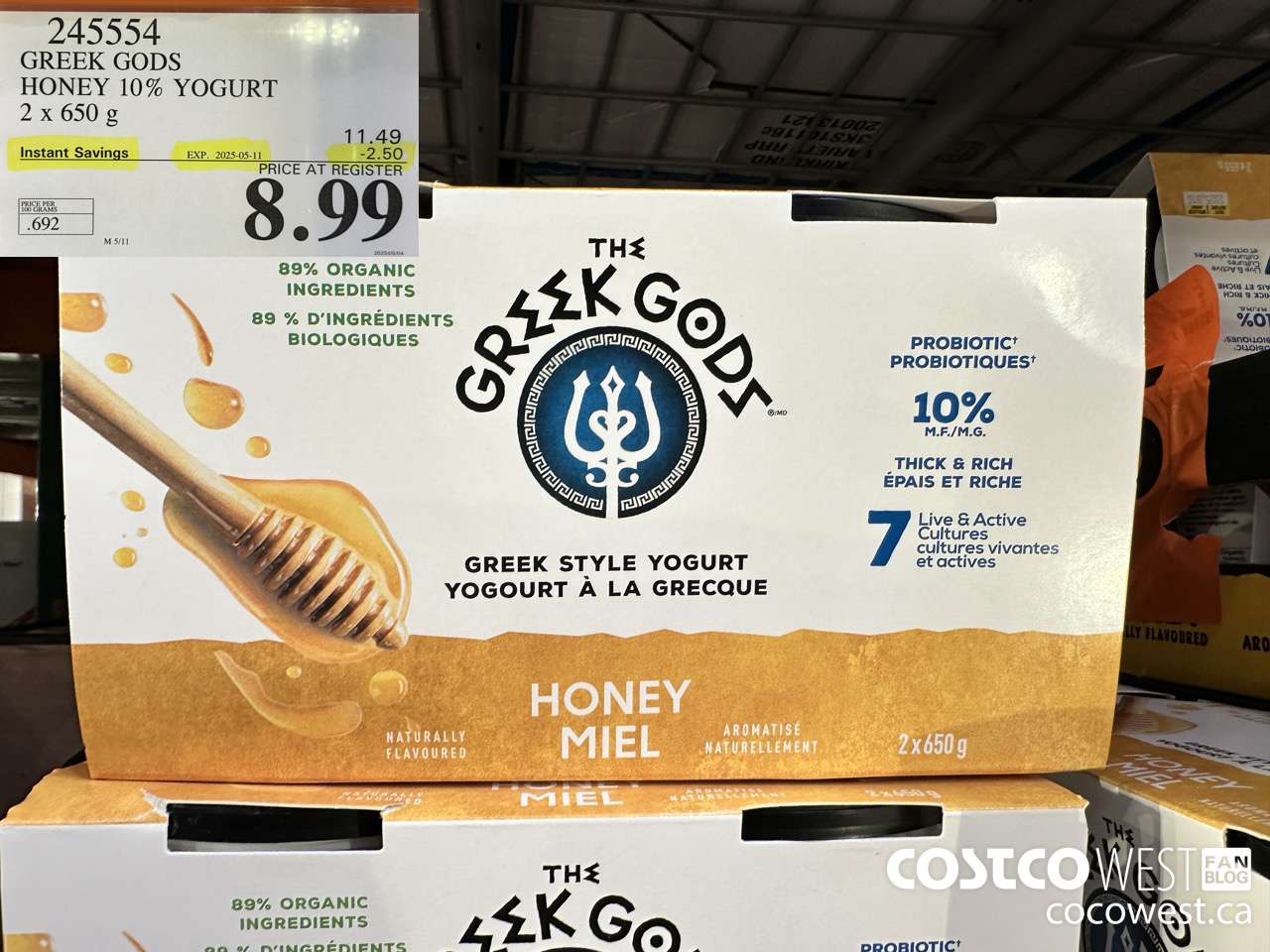 245554 GREEK GODS HONEY 10% YOGURT 2 X 650G ($2.50 INSTANT SAVINGS EXPIRES ON 2025-05-11) $8.99