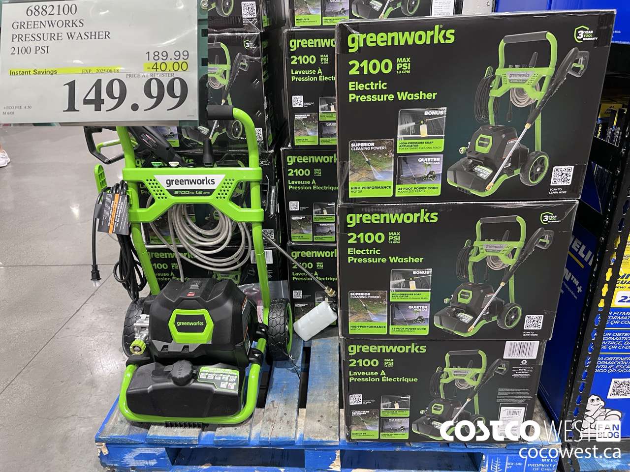 6882100 GREENWORKS PRESSURE WASHER 2100 PSI ($40.00 INSTANT SAVINGS EXPIRES ON 2025-06-08) $149.99