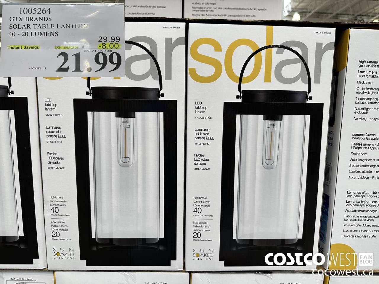 1005264 GTX BRANDS SOLAR TABLE LANTERN 40-20 LUMENS ($8.00 INSTANT SAVINGS EXPIRES ON 2025-05-04) $21.99