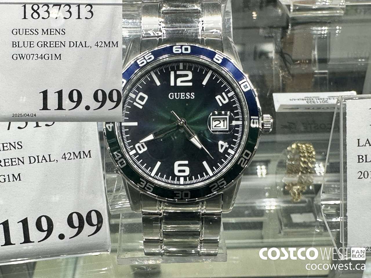 1837313 GUESS MENS BLUE GREEN DIAL, 42MM BW0734G1M $119.99